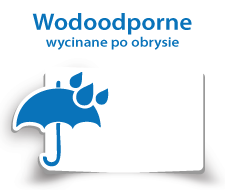 Naklejki wodoodporne, wycinane po obrysie w dowolnym kształcie.